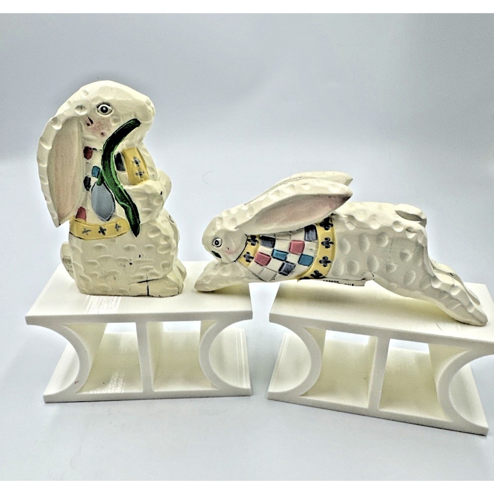 Set Of Bunnies (2) Made To Look Like Carved Wood 8"‎ & 5"